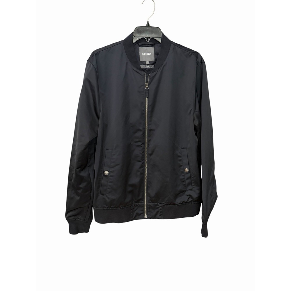 BONOBOS Boulevard Bomber Jacket Men's Large Full Zip Slim Fit Pockets Black K3-3